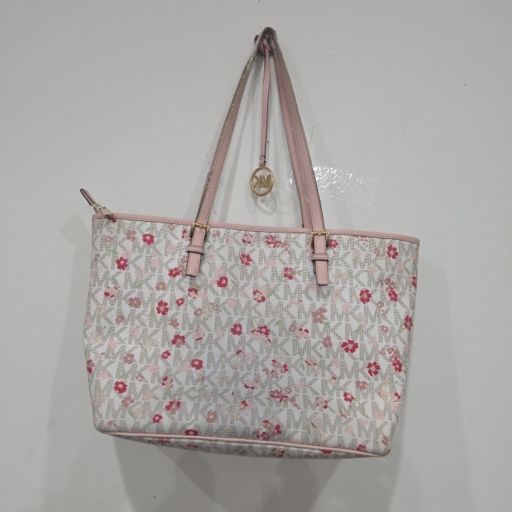 Michael Kors Pink Floral Logo Tote Bag